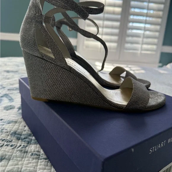 Stuart Weitzman Backdraft multi noir Wedge Sandals - Silver 10 wide - Picture 2 of 9
